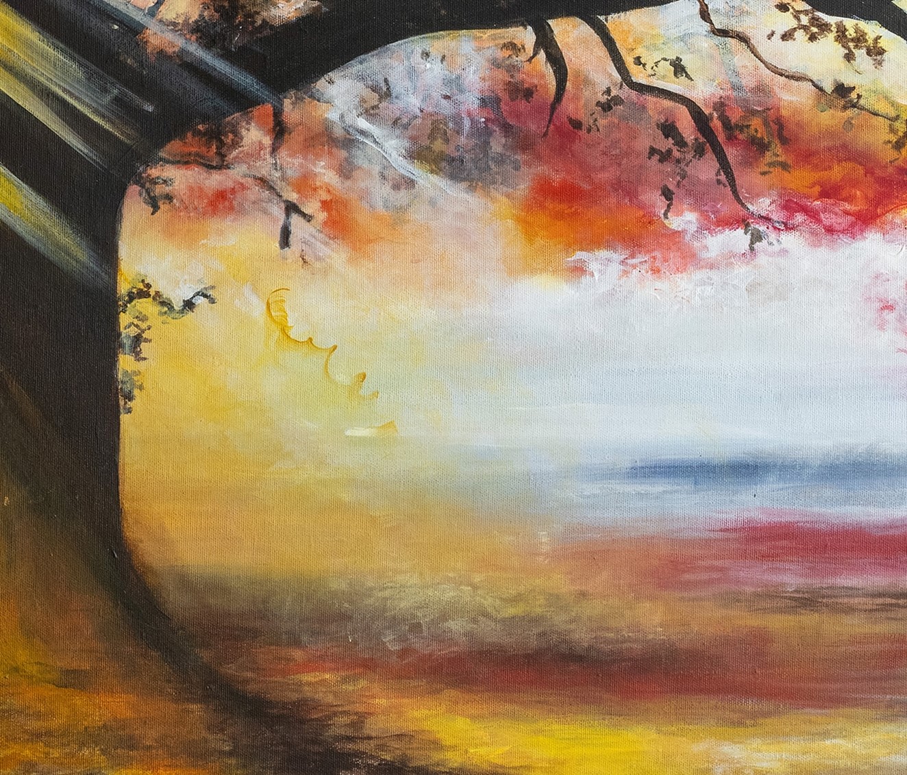 <b>Miesto sadnúť si</b><br><br>(<em>Detail z diela Arbor Diligat</em>) <br><br> akryl na plátne