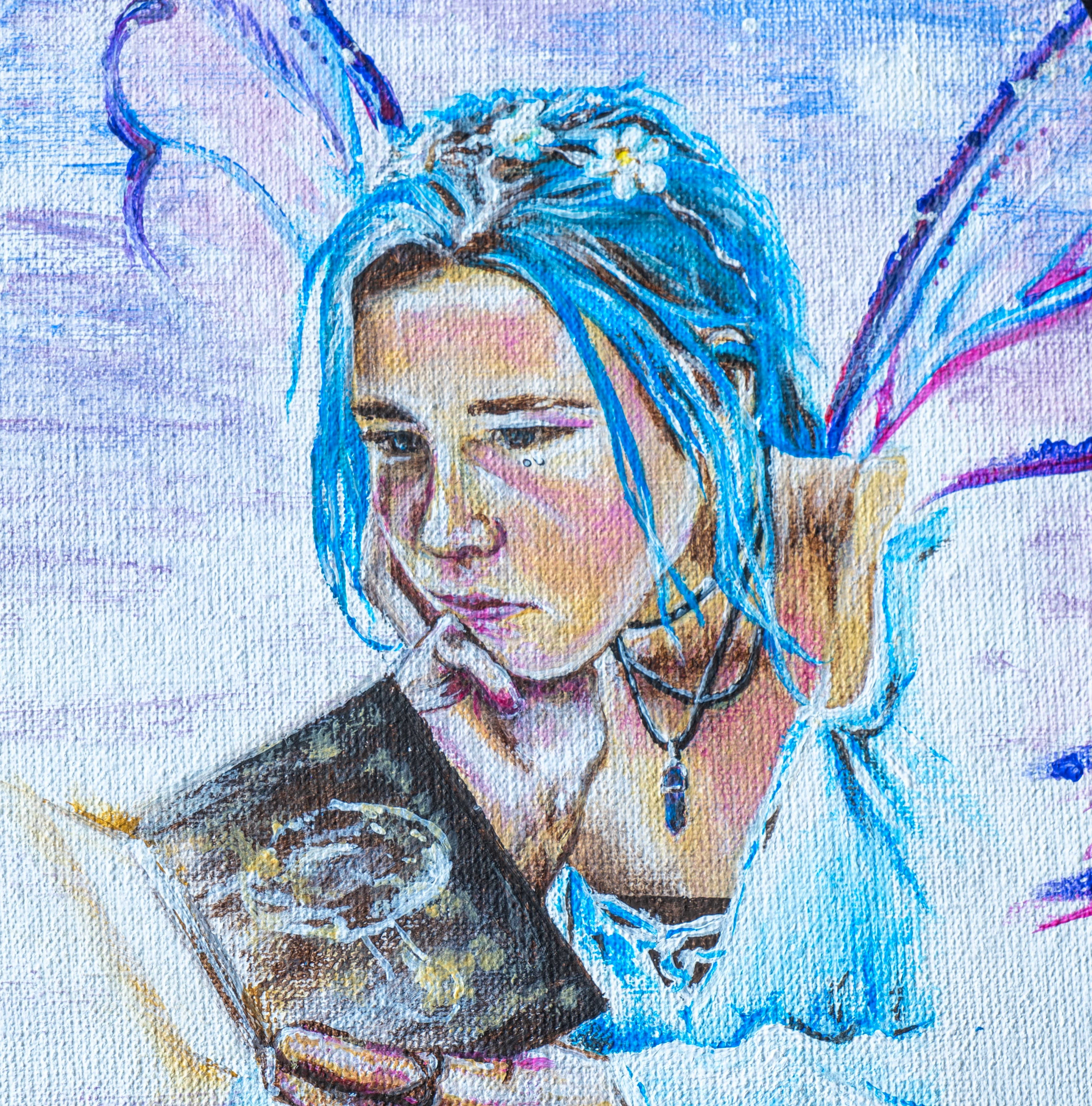 <b>Čajový kvet, lesná víla</b><br><br>akryl na plátne, 20 x 30 cm (ovál)